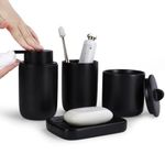 UMLACA Ceramic Bathroom Accessories Set of 4 - Foam Soap Dispenser, Toothbrush Holder, Apothecary Jar, Soap Tray, Luxury Bathroom Decor (Black)