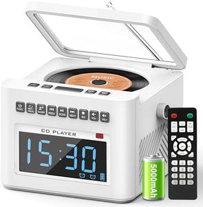 Sunoony 5000mAh Rechargeable CD Player Boombox with Alarm Clock and Time Display, Portable CD Player with Bluetooth Transmitter, Radio CD Player with Remote, AUX/TF/USB Drive for Home, Outdoor, Gift