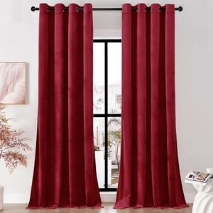Timeper Red 96 inche Length - Room Darkening Luxury Velvet Curtains for Living Room Heavy Thermal Insulated Grommet Livingroom Window Drapes with Grommet, 2 Panels, 52 x 96 Inch