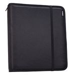 Case-it Padfolio with 1" Removable O-Ring Binder, with 5-Color Tabbed Expanding File Folder, Mesh Pockets, Pen Loops, Secure Elastic Strap Closure, Slim-700-FN, Black