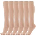 ZIHUA 6 Pairs Knee High Stockings for Women, 20 Denier Nylon Sheer Socks with Reinforced Toes Black Nude One Size, Nude, One Size