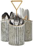 Farmlyn Creek 3 Compartment Vintage Galvanized Utensil Holder for Countertop Organizer, Multi-Purpose Caddy (Rustic, 7.8 x 8 x 10.6 In)