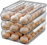 Large Capacity Egg Holder For Refrigerator Auto Rolling Egg Container Organizer Tray Bins Stackable Fresh Storage Box For Fridge Plastic Clear(3 Layers)