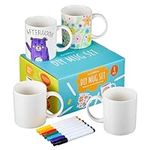 THE TWIDDLERS - Decorate Your Own Mug Set, Paint with Colour Pens - 4 Mugs Arts & Crafts Pottery Kit for Kids and Adults, Personalised Gift for All