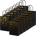 Nicunom 60 Pack Paper Gift Bags, 8.3 x 5.9 x 3.1 Inch Black Gold Gift Bags Bronzing Stars & Heart Gift Bags Bulk Kraft Party Favor Bags with Handle for Wedding Birthday Halloween Mother' Day Christmas Anniversary