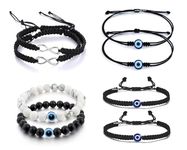 BLACK THREAD INFINITY BRACELET, BLACK WHITE MOTI BRACELET & EVIL EYE BRACELET | NAZAR BATTU | WOMEN, MEN & GIRLS 8 PIECE COMBO (BT GIRLS BRCT 009)