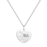 Personalised Dog Paw Design Pendant Necklace in Silver and Gold, Customised Pet Name Engrave Paws Gift for Pet Dog Lovers (Silver)