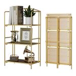 Crofy No Assembly Folding Bookshelf for Living Room, 3 Tier Gold Collapsible Book Shelf for Home Office, Portable Bookcase Storage Organizer