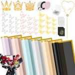 VinTS 167Pcs Florist Bouquet Supplies 66 Sheet 6Colors Waterproof Flower Wrapping Paper, Floral Wrapping Paper Bouquet With Ribbons Flower Pins 3D Butterflies Greeting Cards and Crowns for Flower Shop,Valentine's Day