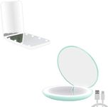 Milishow 1x/3x Magnifying Mirror whitle & 1 * 10 Rechargeable Lighted Compact Mirror Cyan