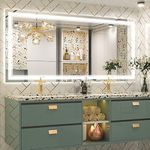 VENETIAN IMAGE Glass 60 X 28 Inch LED Rectangular Bathroom Mirror, Wall Mounted Anti-Fog Large Dimmable Lighted,White