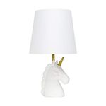 Simple Designs LT1078-WHT Sparkling Gold and White Unicorn Table Lamp