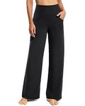 Promover Women's Activewear Trousers Yoga Trousers with Pockets Straight Wide Leg Stretch Work Tracksuit Bottoms Gym Joggers Causal Lounge Tummy Control Pants Petite/Regular/Tall,Black,L