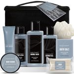 Gift Baskets for Men - Bath Spa Gift Set for Men, Body and Earth Leathers Scented Mens Bath Set with Body Lotion, Face Wash, Shower Gel, Bubble Bath, Loofa & More, Christmas Gifts for Men, Him