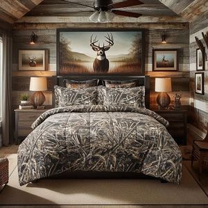 VISI-ONE Realtree Max-5 Camo Comforter Set, Premium Polycotton Fabric, Camouflage Bed Set Queen, Super Soft 3-Piece Forest Bedding Set Hunting & Outdoor, Machine Washable (Queen Size)