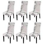 JQinHome White Chair Covers for Dining Room Set of 6, High Stretch Removable Washable Parsons Chair Slipcover for Home Party Hotel Wedding Ceremony (6PCS, Geometric)