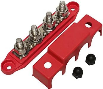 (Red) 3/8" 4 Stud Bus BAR Power Distribution Block - Made in The USA - for Marine Battery Terminals, 12v Power and Ground Distribution Blocks - Terminal Block for Battery Terminals - BusBar