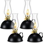 Retisee 4 Pieces Oil Lamp Indoor Kerosene Lamp Lantern Metal Glass Oil Lamps for Indoor Vintage Glass Clear Kerosene Lamp Rustic Oil Lamp with Oil Wick for Indoor Use Home Decor Lighting (Black)