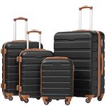 Coolife Luggage 3 Piece Set Suitcase Spinner Hardshell Lightweight TSA Lock 4 Piece Set (Family Set-Apricot Black, Sets)