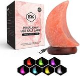 POHS Moon Shape Himalayan Mini USB Salt Lamp Night Light with 7 Color led Hand Crafted/Carved Rock Salt Lamp for Home Decor, Office Desk, Christmas Decor and Gift ;Himalayan Salt Table Lamp