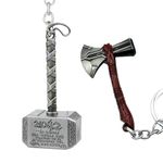 Yaa Catchy Marvel Avengers Thor's love and thunder Thor Hammer Pewter Mjolnir & Axe Storm Breaker Anti-Rust Metal Keychain & Keyring For Men, Women,Bike & Car combo pack for (Thor Lover) sliver