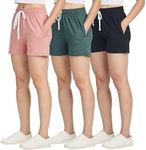 3 Pack: Women’s Cotton French Terry Shorts Pockets Ladies Summer Casual Running Yoga Lounge Walking Athletic Hiking Tennis Workout Active Travel Pockets Drawstring Sweat Summer Gym- Set 7, Large