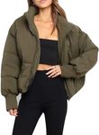 Gihuo Women’s Winter Cropped Puffer Jacket Coat Short Warm Quilted Jacket(Green-L)