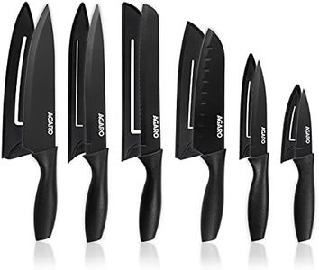 AGARO Royal 6 Pcs Kitchen Knife Set with Covers, High Carbon Stainless Steel Black Colour Coated Chef Knife I Utility Knife I Sontuku Knife I Bread Knife I Utility Knife I Paring Knife (Black)
