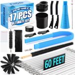 PetOde Dryer Vent Cleaner Kit 17-Piece All-Round Dryer Vent Cleaning Kit Lint Remover with 60 Feet Dryer Vent Brush, Vacuum Cleaner Hose Attachment, Flexible Lint Trap Brush, Vacuum & Dryer Adapters