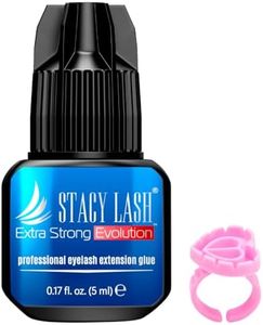 Extra Strong Evolution Eyelash Extension Glue Stacy Lash (0.17fl.oz / 5ml) / 0.5-1 Sec Dry/Retention – 8 Weeks/Professional Black Adhesive/Lash Tech Supplies + Glue Ring