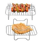 2 Pcs Air Fryer Rack, Dual Airfryer Racks Stainless Steel, Grilling Rack with 4 Skewers, Compatible with Ninja Food Dual Zone Air Fryer AF300UK AF400UK, for Double Basket Tower Air Fryers Accessories