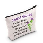 Scottish Thistle Makeup Cosmetic Bag Scottish Blessing Gift May Yer Blessings Outnumber The Thistle That Grow Travel Zipper Pouch (Scottish Blessing Bag)