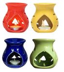Mkd2 Rise Ceramic Clay Candle Aroma Diffuser Oil Burner Lamp Set of 4 (Red, Yellow, Blue, Green) Multicolour for Home Fragrance