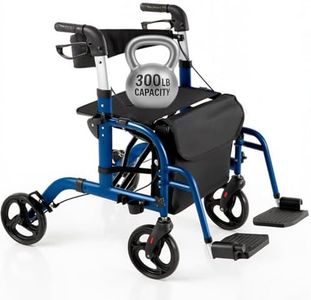 Vive 2 in 1 Rollator Transport Wheelchair Walker for Seniors - Lightweight, Foldable, Medical 4 Wheel Chair Combo with Seat - Portable Walking Mobility Aid for Men Women, 300 Pound Capacity