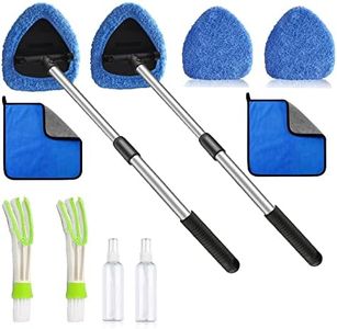 ASAHEL Car Windshield Cleaning Tool 2 Pack Inside Window Cleaner Defogger Brush Kit Microfiber Cloth with Extendable Handle Auto Glass