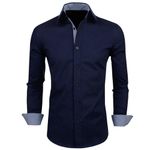 Fifth U Men's Solid Cotton Blend Regular Fit Long Sleeve Collared Neck Casual Lightweight Comfortable Shirt Navy Blue