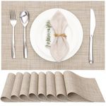 Myir JUN Table Mats Set of 8, Place Mats Table Placemats Washable Non-slip Heat Insulation Woven Vinyl for Kitchen Dinning Restaurant 17"X12" (Light Yellow)