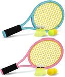 Crefotu Tennis Racket Set for Children,17 Inch Racquet with 2 Tennis Balls,2 Badminton Balls and 4 Shuttlecocks for Toddler Indoor/Outdoor Sports