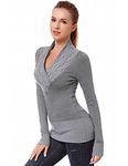 AmélieBoutik Women Crossover Cable Knit V Neck Long Sleeve Pullover Sweater, Gray, X-Small