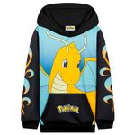 Pokemon Boys Hoodie with Cuffed Sleeves, Kangaroo Pocket - Anime Gifts (Black/Blue Dragonite, 7-8 Years)