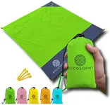 ECCOSOPHY Sand Proof Beach Blanket - 100% Waterproof Picnic Blanket 60x55 - Outdoor Compact Pocket Blanket - Lightweight Ground Cover for Hiking, Camping, Festivals, Sports, Travel- with Bag & Stakes