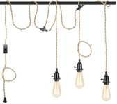 Triple Pendant Light Cord Kit with Independent Switch and Hemp Rope - 22ft Vintage Hanging Lighting Fixture for DIY Projects Decorati