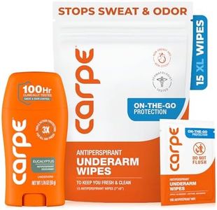 Carpe Antiperspirant Underarm and On-The-Go Wipes Package (1 Underarm Clinical Strength, 15 Individual Antiperspirant On-The-Go Wipes), Stop Excessive Sweat - Great for Hyperhidrosis
