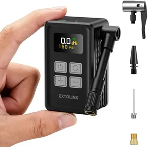EXTOLINK Mini Bike Tire Pump - 20s Fast Inflate Electric Bike Pump with Gauge, Max 150PSI Electric Air Pump with Presta & Schrader Valve for Road Bike, Mountain Bike, Electric Bike