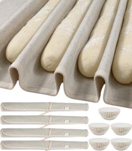 Perenllareta 5 Sets XL Linen Cotton Baguette Couche 39x25" & 10" Bowl Cover