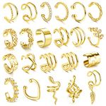 JeweBella 22Pcs Adjustable Ear Cuffs for Women Ear Cuff Earrings Non Piercing Ear Cuff Set Cartilage Clip On Wrap Earring Set Non-Pierced Cuff Earrings For Women Girls Silver/Gold/Rosegold/Black