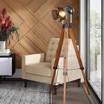 Industrial Floor Lamps for Living Room, Farmhouse Tripod Lamp for Bedrooms Vintage Steampunk Wooden Tall Standing Lights for Study Corner Office