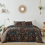 Sweet Jojo Designs Boho Wildflower Vintage Floral Girl Queen Comforter Set Full Size Bedding Teen Adult Bed Room 3p Black Orange Bohemian Farmhouse Flower Leaves Paisley Botanical Cottagecore Rustic