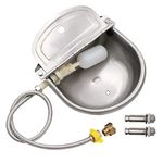 MUALROUS Stainless Steel Automatic Waterer Cattle Water Bowls with Drain Plug, Connector, Braided Hose, Mounting Screws for Sheep Goat Horse Dog Water Bowl Trough