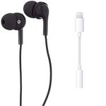 AmazonBasics in-Ear Wired Headphones, Earbuds with Microphone, Black & Apple Lightning to 3.5 mm Headphone Jack Adapter